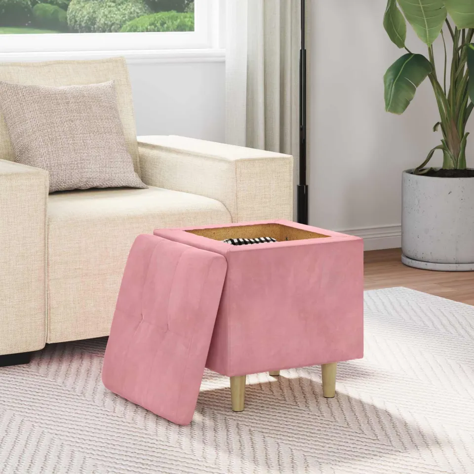 vidaXL Ottoman met Opbergruimte Roze 40 x 40 x 45 cm Fluweel, foto 4