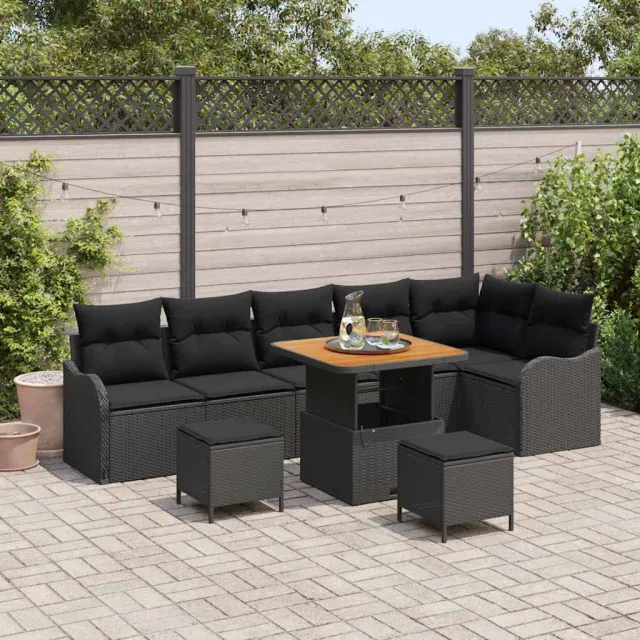 vidaXL Tuinbankenset 9 st Zwart poly rattan, foto 2