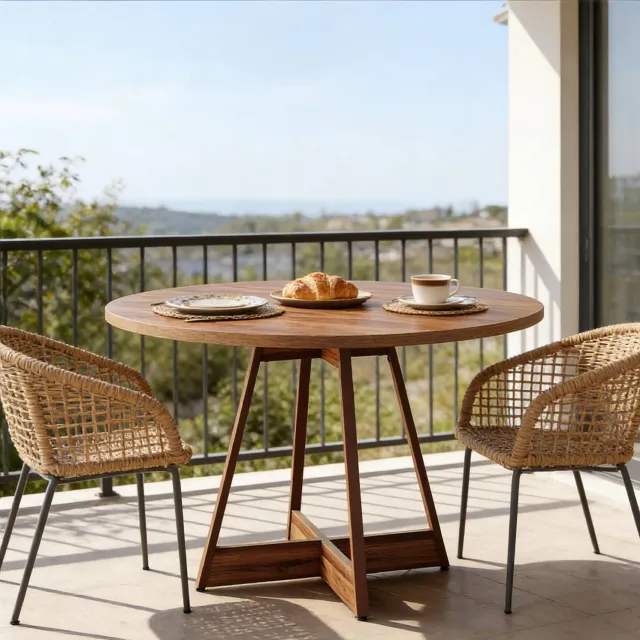 CHICFURN Eettafel - 2-4 personen - ronde tafel - middenvoet - bruin
