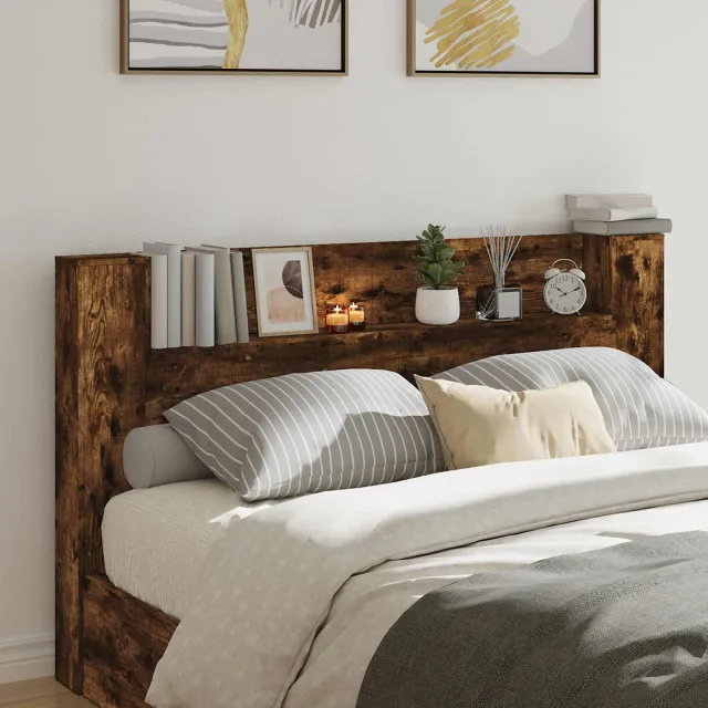 vidaXL Hoofdbord Kast met LED Gerookte Eik Bewerkt hout Taupe