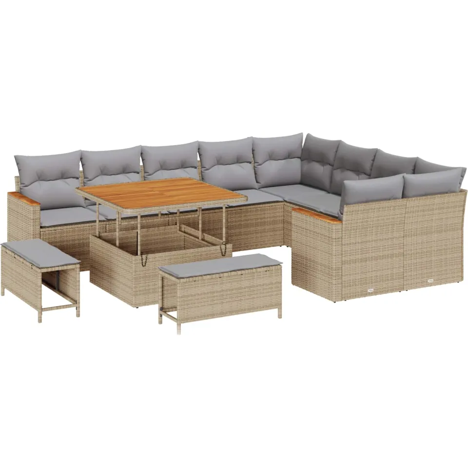 vidaXL Tuinbankenset 12 st Beige poly rattan