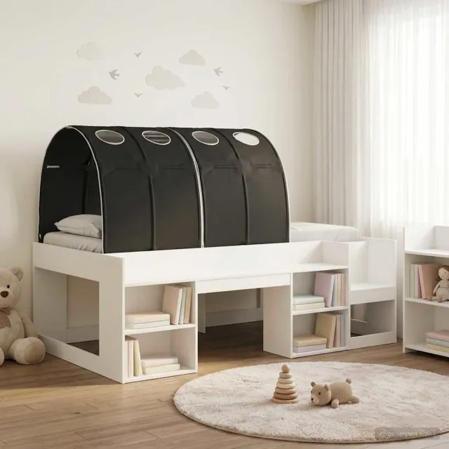 vidaXL Bedframe met tunnel met plank 3 st Wit en zwart Bewerkt hout