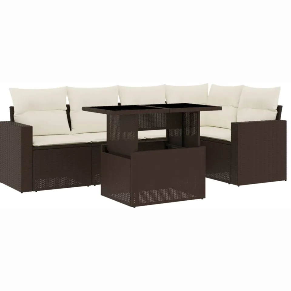 vidaXL 6-delige Loungeset met kussens poly rattan bruin, foto 3