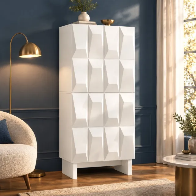 DESMIU Schoenenkast - Staande Kast Met 4 Deuren En Verstelbare Planken - Voor Hal En Woonkamer - Spaanplaat - 60,5 x 34 x 135,5 cm - Wit