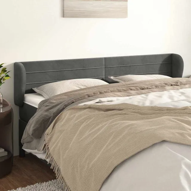 vidaXL Hoofdbord met randen 183x23x78/88 cm fluweel donkergrijs grijs