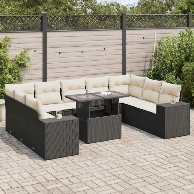 vidaXL 10-delige Loungeset met kussens poly rattan zwart, foto 2