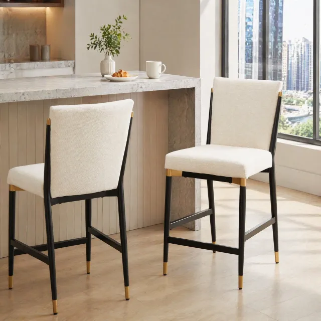 CHICFURN Barkruk - Rechthoekige voetensteun - Met rugleuning - Beige