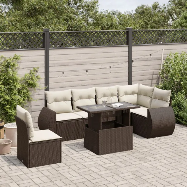 vidaXL 7-delige Loungeset met kussens poly rattan bruin, foto 2