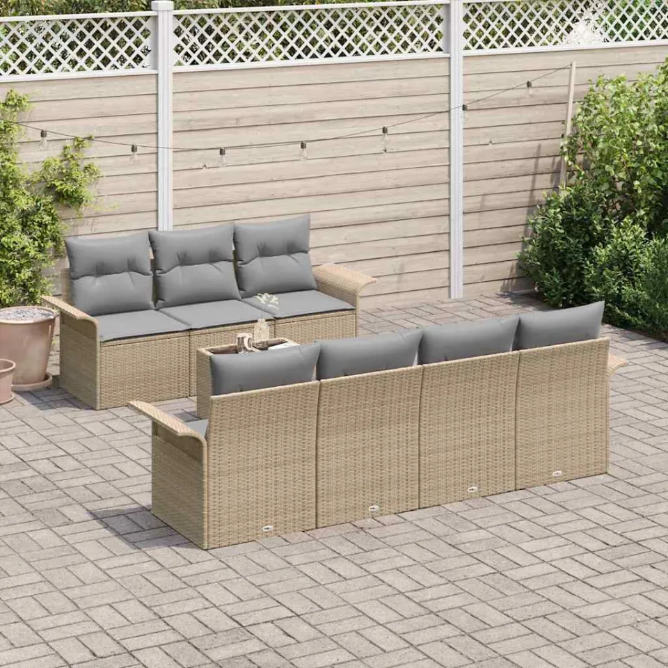 vidaXL Tuin Sofa Set 8 st Beige poly rattan, foto 3