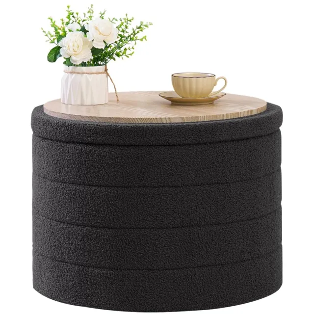Famanu Opbergpoef rond, opklapbaar voetenbankje voor opslag, geschikt voor hal, woonkamer en slaapkamer, grijs, 56 x 56 x 40 cm