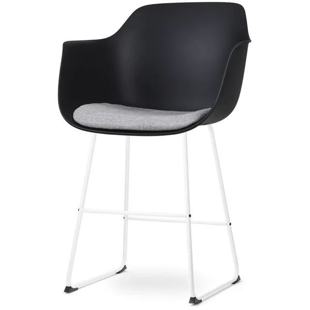 Nolon Nino-Liz barkruk zwart met lichtgrijs zitkussen - wit onderstel - 65 cm