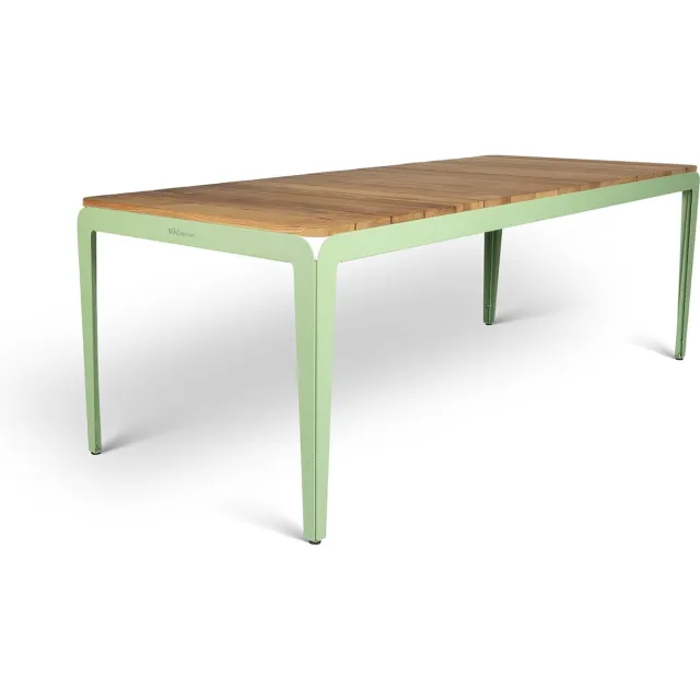 Weltevree Bended Table Wood | Duurzame Tuintafel Hout & Staal 90 x 220 cm | Eettafel Buiten Essenhout, Tuinmeubel | Tuin Tafel 8 Personen | Lichtgroen Lichtgroen RAL 6021