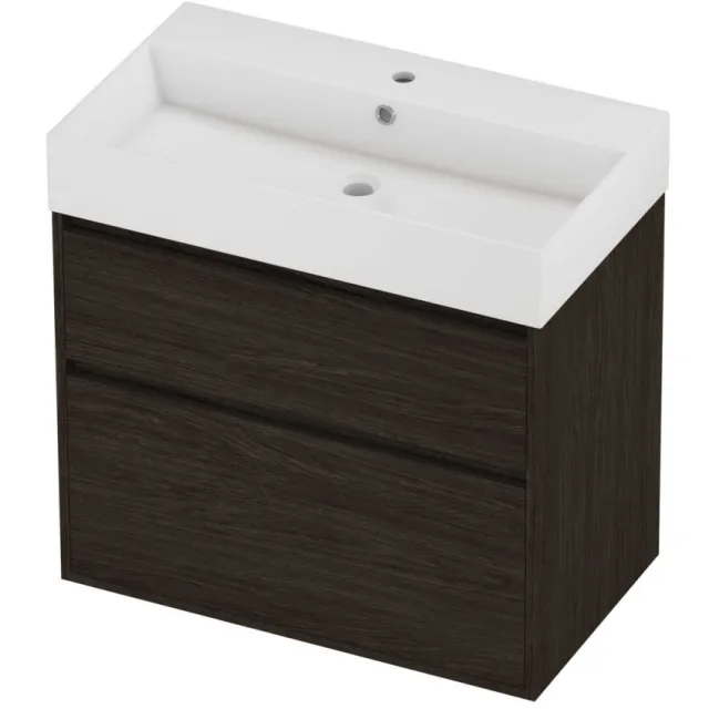 Proline Zara Badmeubelset Porselein Loft 1 Kraangat Greeploos 80x46x78 cm Glans Wit Mokka Oak Eiken