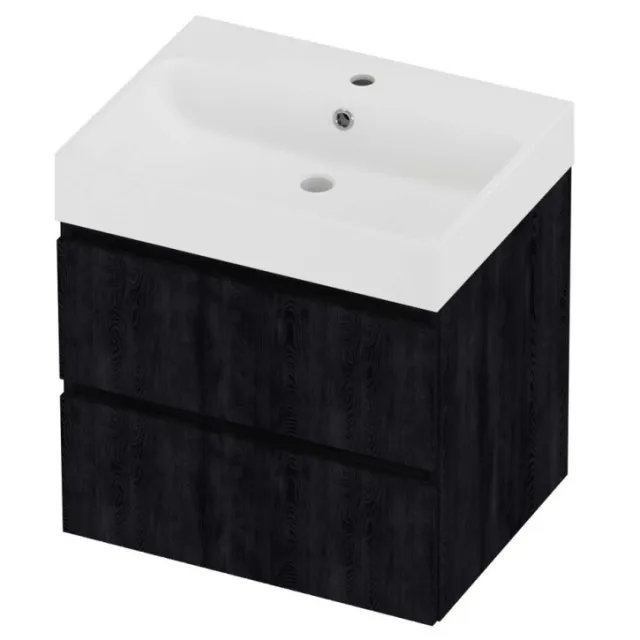 Proline Podium Badmeubelset Polystone Loft 1 Kraangat 60x46x62 cm Mat White Charcoal Oak Eiken