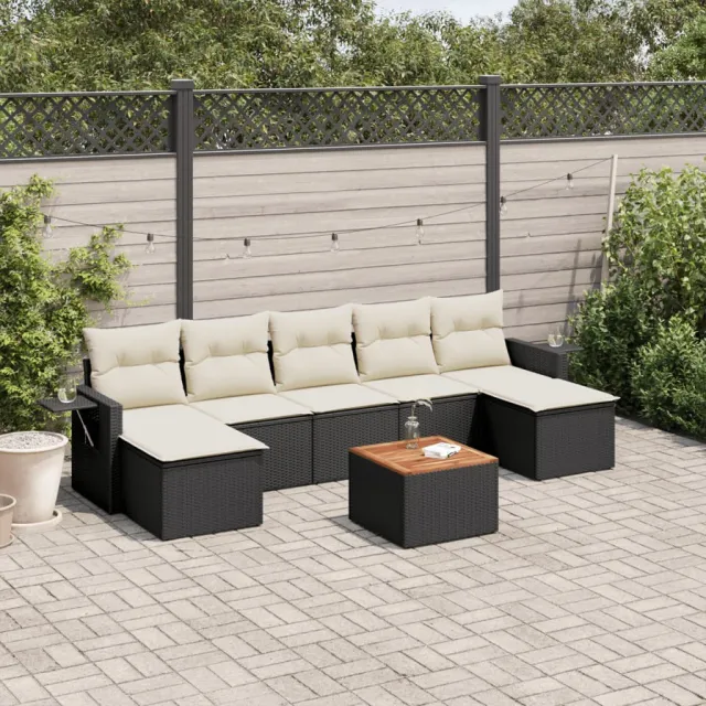 vidaXL 8-delige Loungeset met kussens poly rattan zwart, foto 2