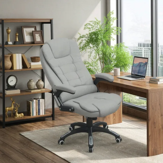 CHICFURN Bureaustoel - 6-punts vibratiemassage en verwarming - Kantelbare rugleuning - Lichtgrijs