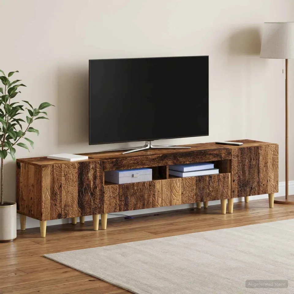 vidaXL 3-delige LED TV-kast DELFT Oud hout Bewerkt hout grijs, foto 3