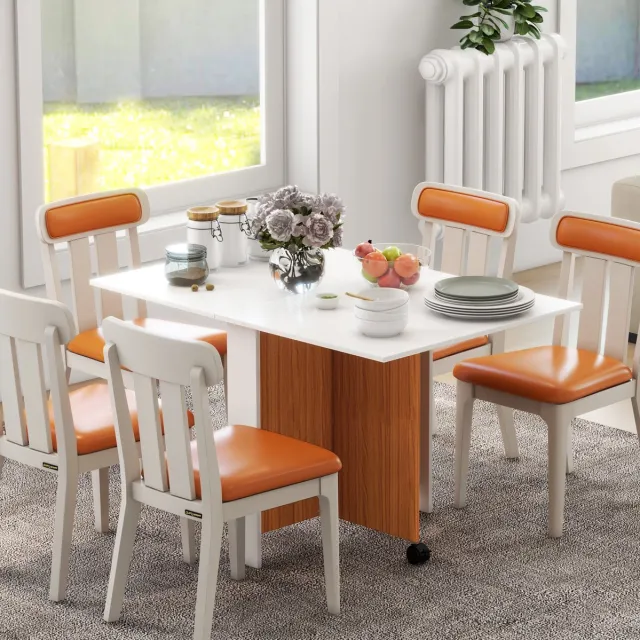 OKWISH Mobiele Eettafel – Opklapbaar Met Wielen – Voor Keuken, Eetkamer En Balkon – Multiplex Wit – 120 x 80 x 73 cm