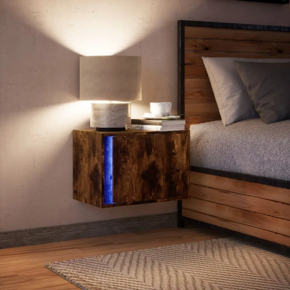 vidaXL Nachtkastje met LED's wandgemonteerd gerookt eikenkleurig, foto 4