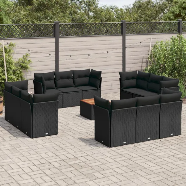 vidaXL 13-delige Loungeset met kussens poly rattan zwart, foto 2