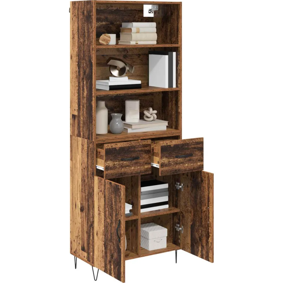 vidaXL Hoge kast 2 st Oudhout 69,5 x 34 x 180 cm Bewerkt hout en glas Bruin