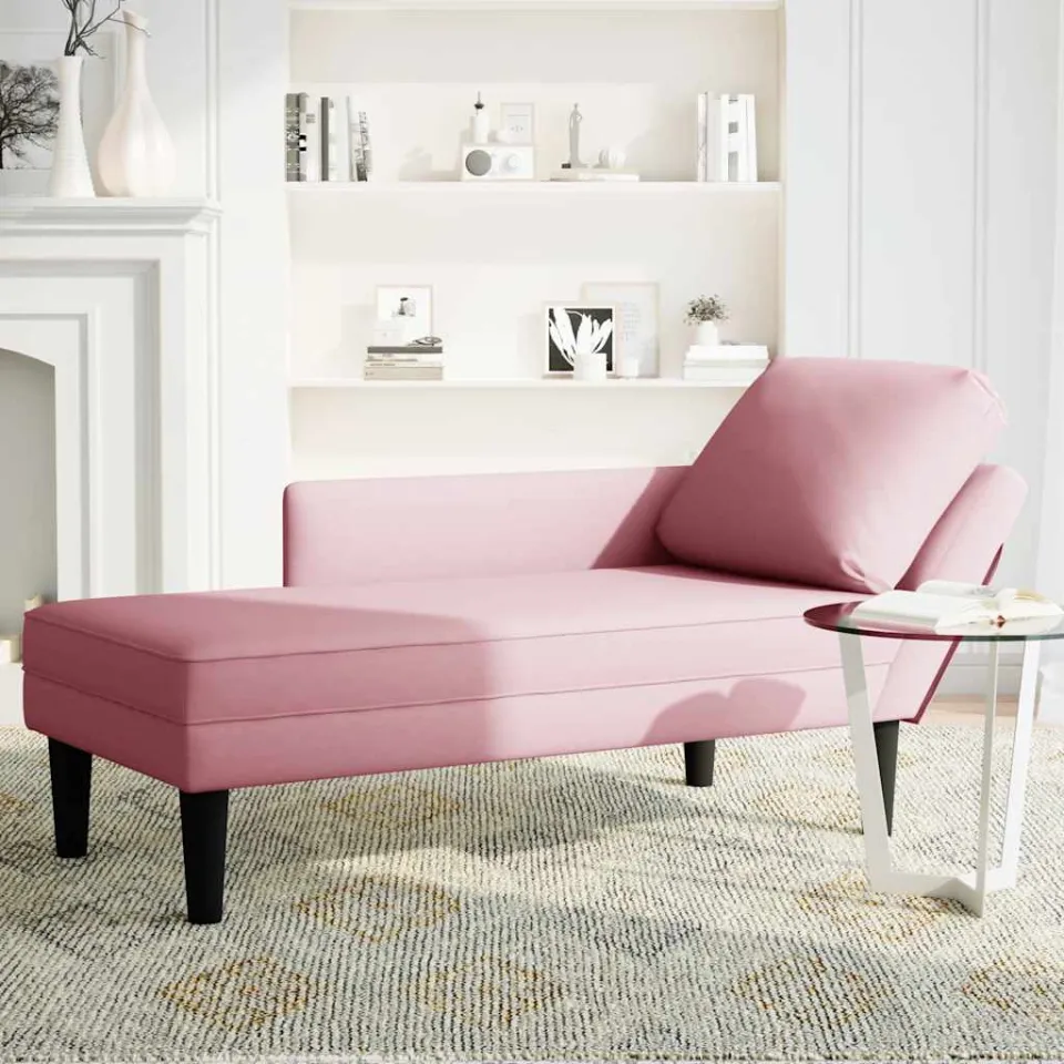 vidaXL Chaise longue met kussen en rechterarmleuning fluweel roze, foto 3