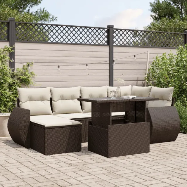 vidaXL 7-delige Loungeset met kussens poly rattan bruin, foto 2