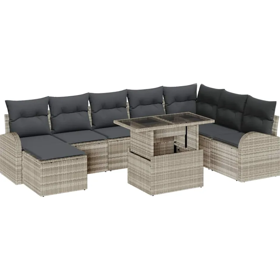 vidaXL Tuin Sofa Set 9 st Lichtgrijs poly rattan