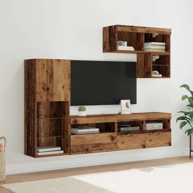 vidaXL TV Wandmeubels 6 st Oudhout Bewerkt hout bruin, foto 2