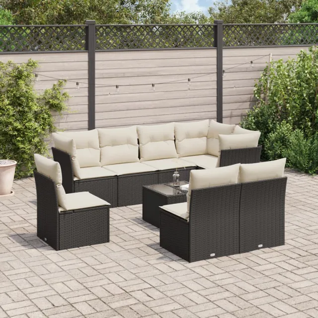 vidaXL 9-delige Loungeset met kussens poly rattan zwart, foto 2