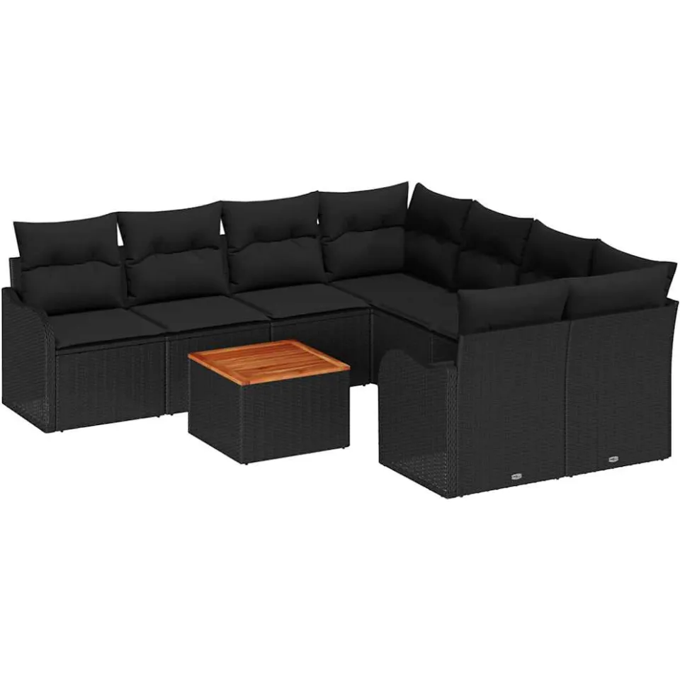 vidaXL Tuinbankenset 9 st Zwart poly rattan