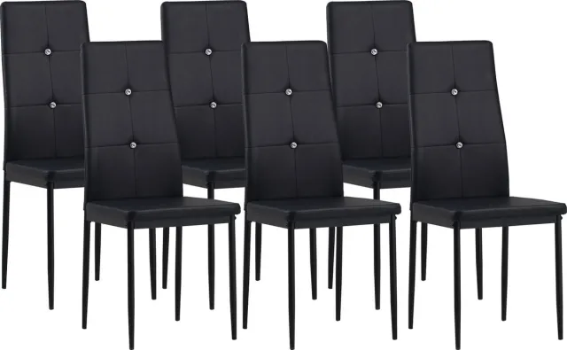 Albatros International Albatros eetkamerstoelen set van 6 - DIAMOND set van 6, Zwart - Edele diamant look, Gestoffeerde stoel met kunstlederen bekleding, Modern stijlvol design aan de eettafel - Keukenstoel of stoel eetkamer met hoge belastbaarheid