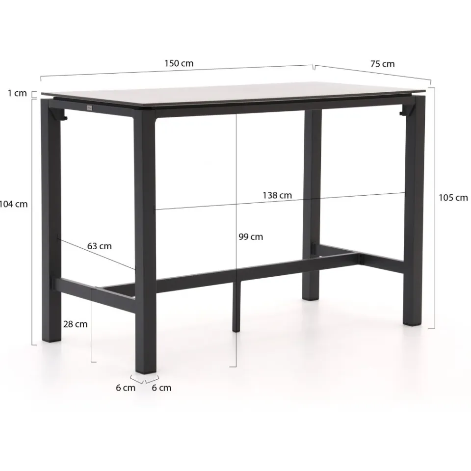 Bellagio tuinmeubelen Bellagio Panaro/Trecenta 150cm barset 5-delig zwart, foto 3