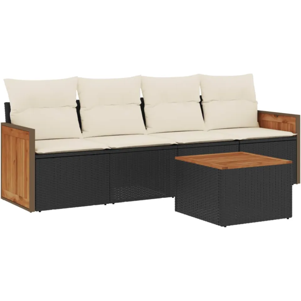 vidaXL 5-delige Loungeset met kussens poly rattan zwart