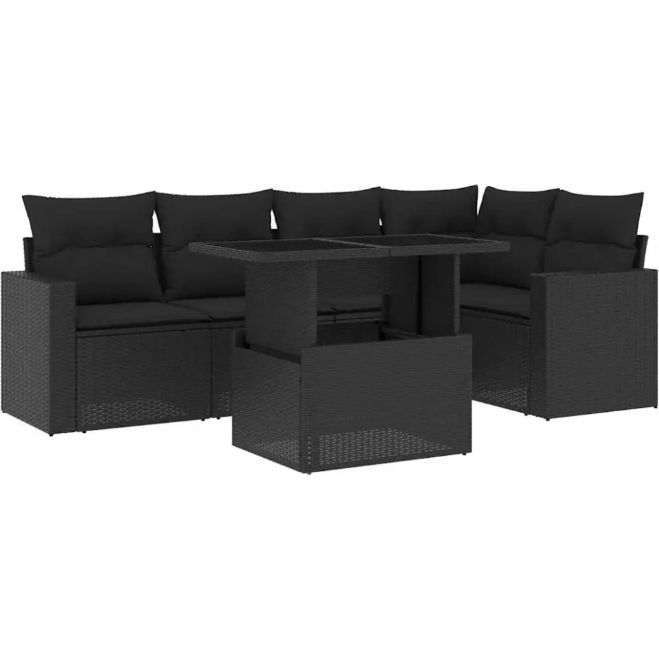 vidaXL 6-delige Loungeset met kussens poly rattan zwart, foto 3
