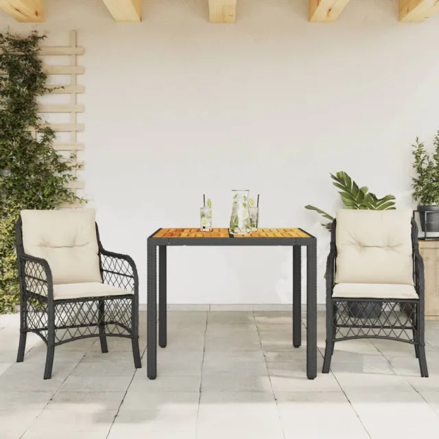 vidaXL 3-delige Bistroset met kussens poly rattan zwart, foto 2
