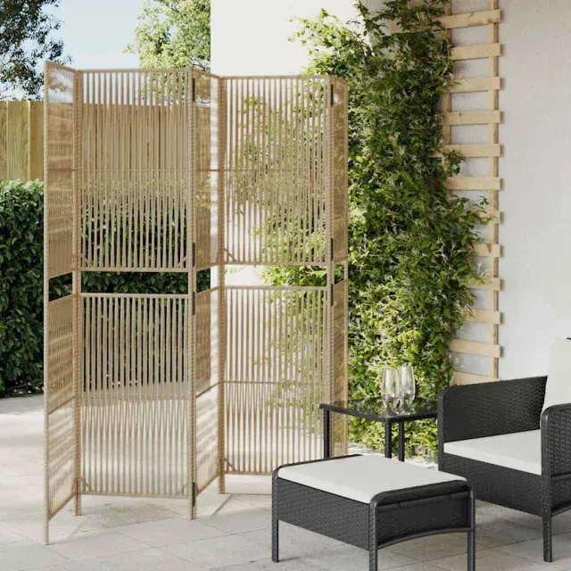 vidaXL Kamerscherm 5 panelen poly rattan beige, foto 2