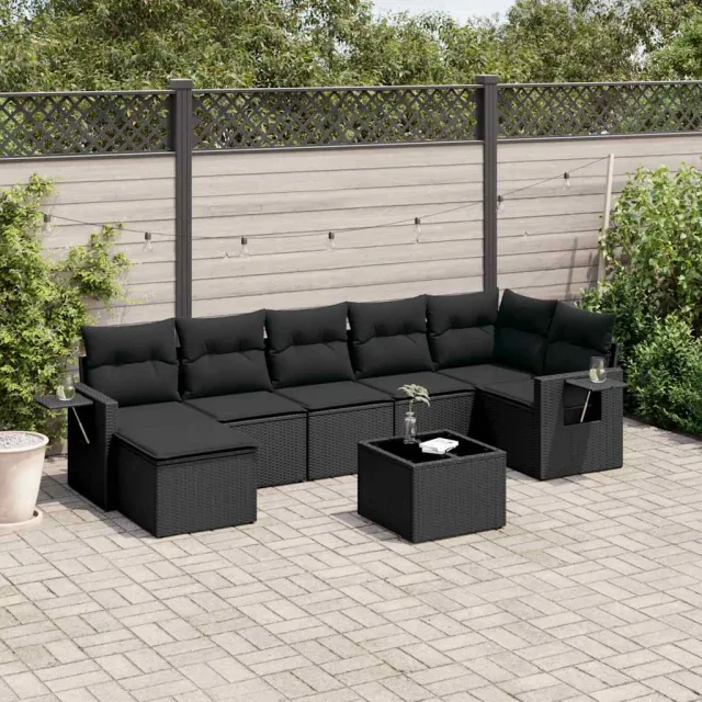vidaXL 8-delige Loungeset met kussens poly rattan zwart, foto 2