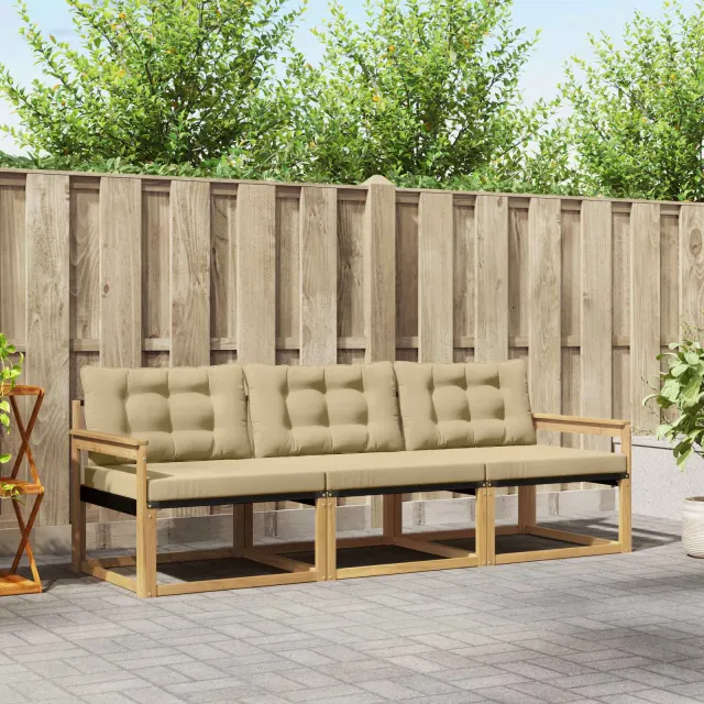 vidaXL Buiten bankenset 3 st Wit en Beige