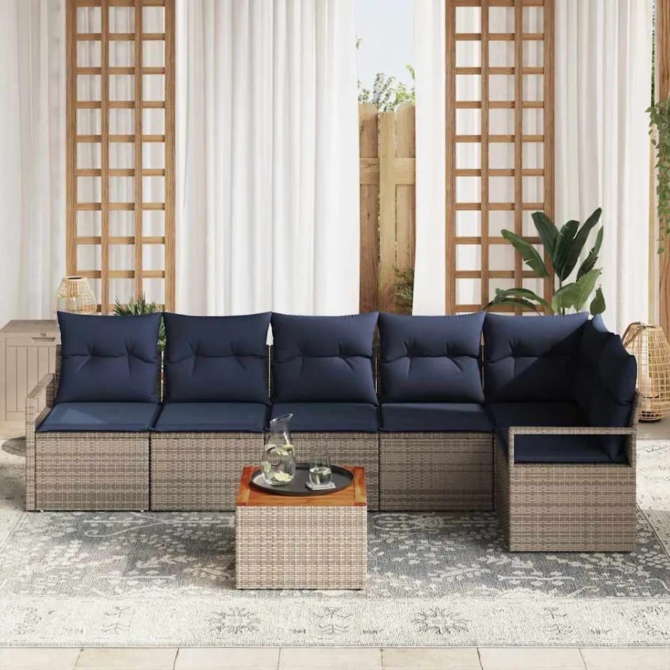 vidaXL Tuinbankenset 7 st Grijs poly rattan, foto 3