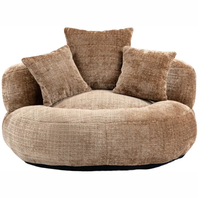 Merax Zitzak Sofa – Luxe Chenille Loungestoel met Drie Kussens – Hoge Rugleuning & Schuimvulling – Comfortabele Relaxstoel voor Woonkamer & Slaapkamer – Koffie