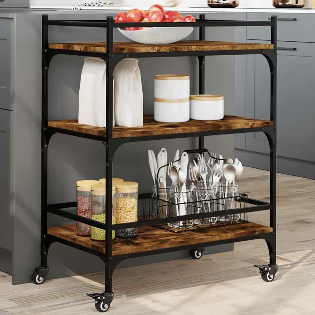 vidaXL Keukentrolley 65x40x86,5 cm bewerkt hout gerookt eikenkleurig Bruin