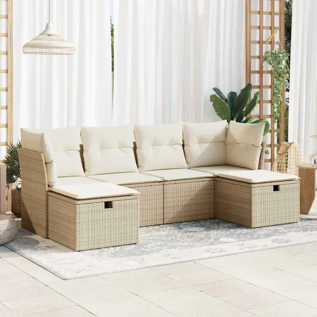 vidaXL 6-delige Loungeset met kussens poly rattan beige, foto 2