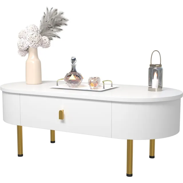 Merax Witte Salontafel met 2 Lades – Gouden Handgrepen en Poten – 108x50x40 cm – Moderne Tafel met Opbergruimte