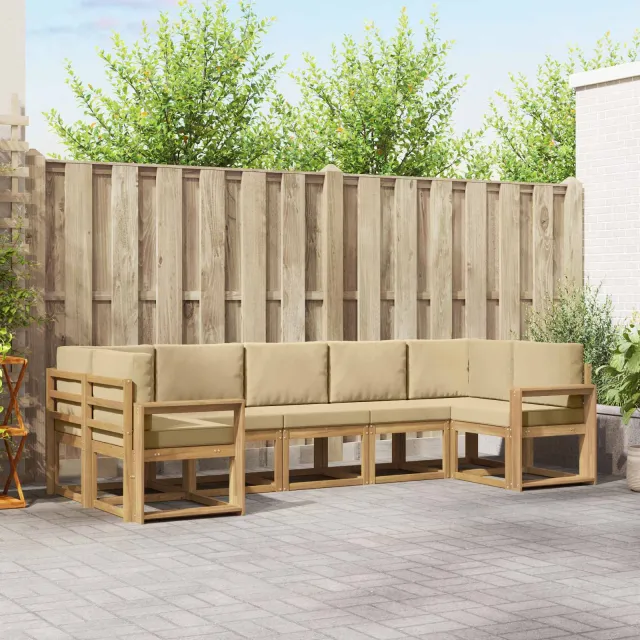 vidaXL Buiten bankenset 7 st 7-zits Wit en Beige