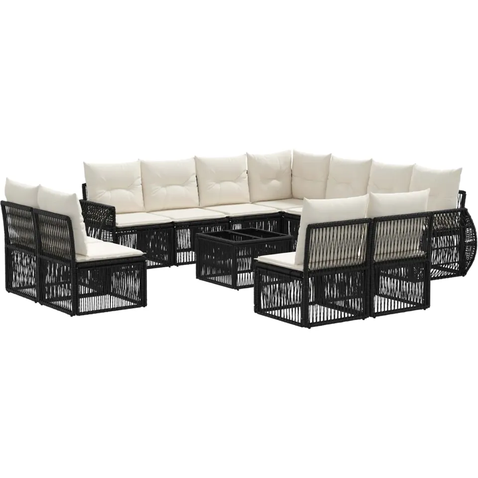 vidaXL Tuinbankenset 12 st 11-zits Zwart en Cream Wit poly rattan