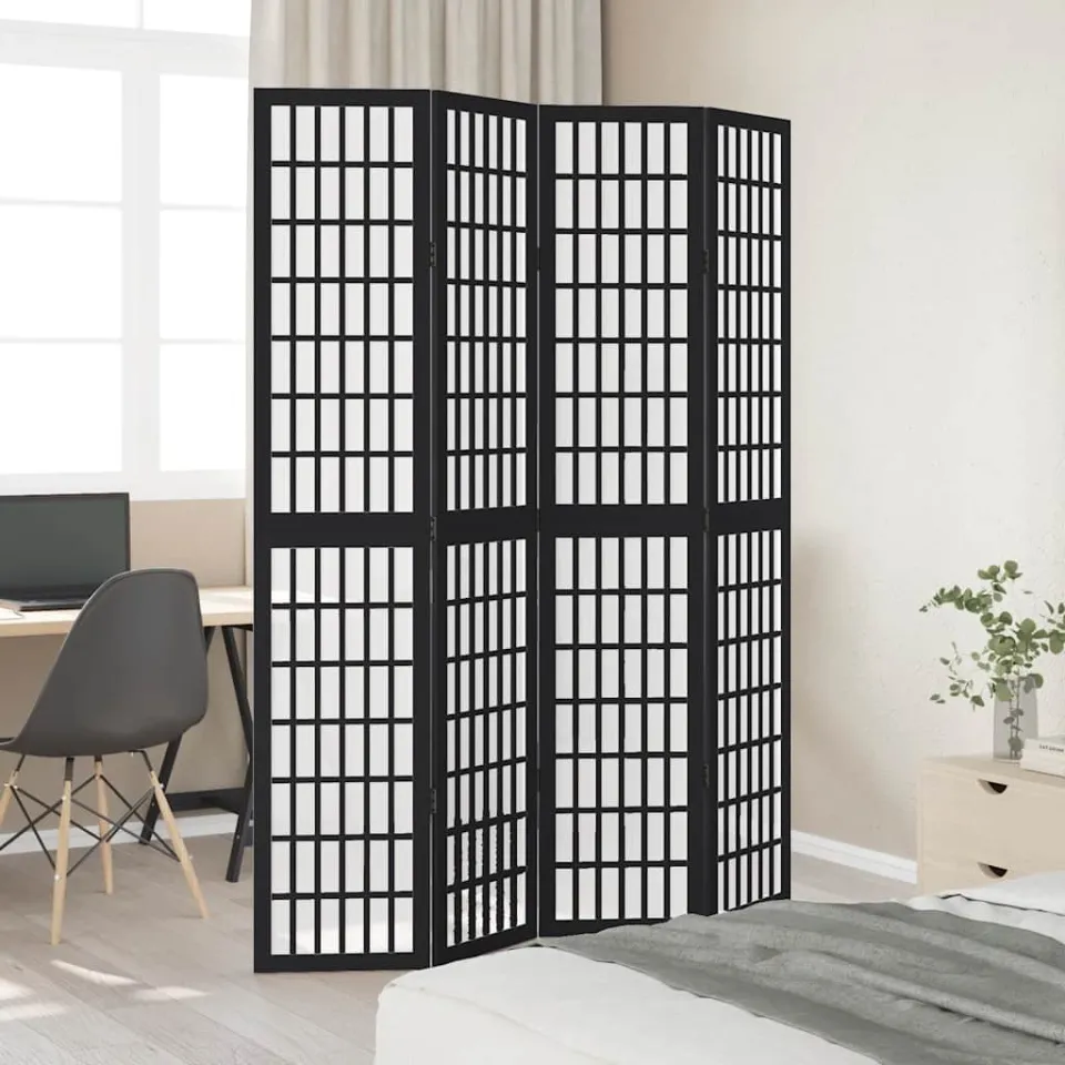 vidaXL Kamerscherm met 4 panelen massief paulowniahout zwart, foto 3