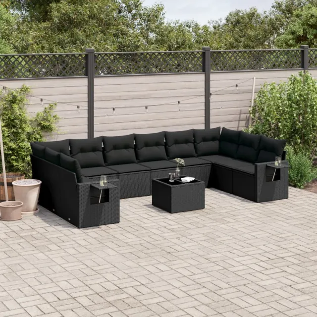 vidaXL 11-delige Loungeset met kussens poly rattan zwart, foto 2