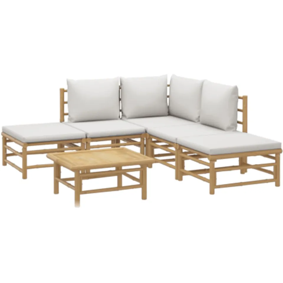 vidaXL 6-delige Loungeset met kussens bamboe lichtgrijs Bruin