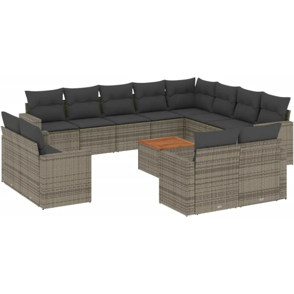 vidaXL 13-delige Loungeset met kussens poly rattan grijs, foto 3